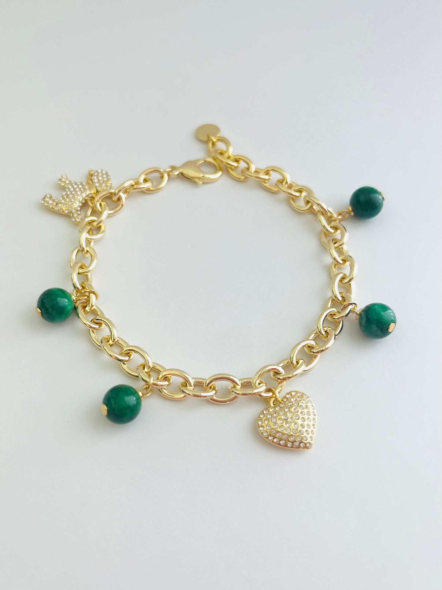 Yellow Gold Charm Bracelet with Jade Beads