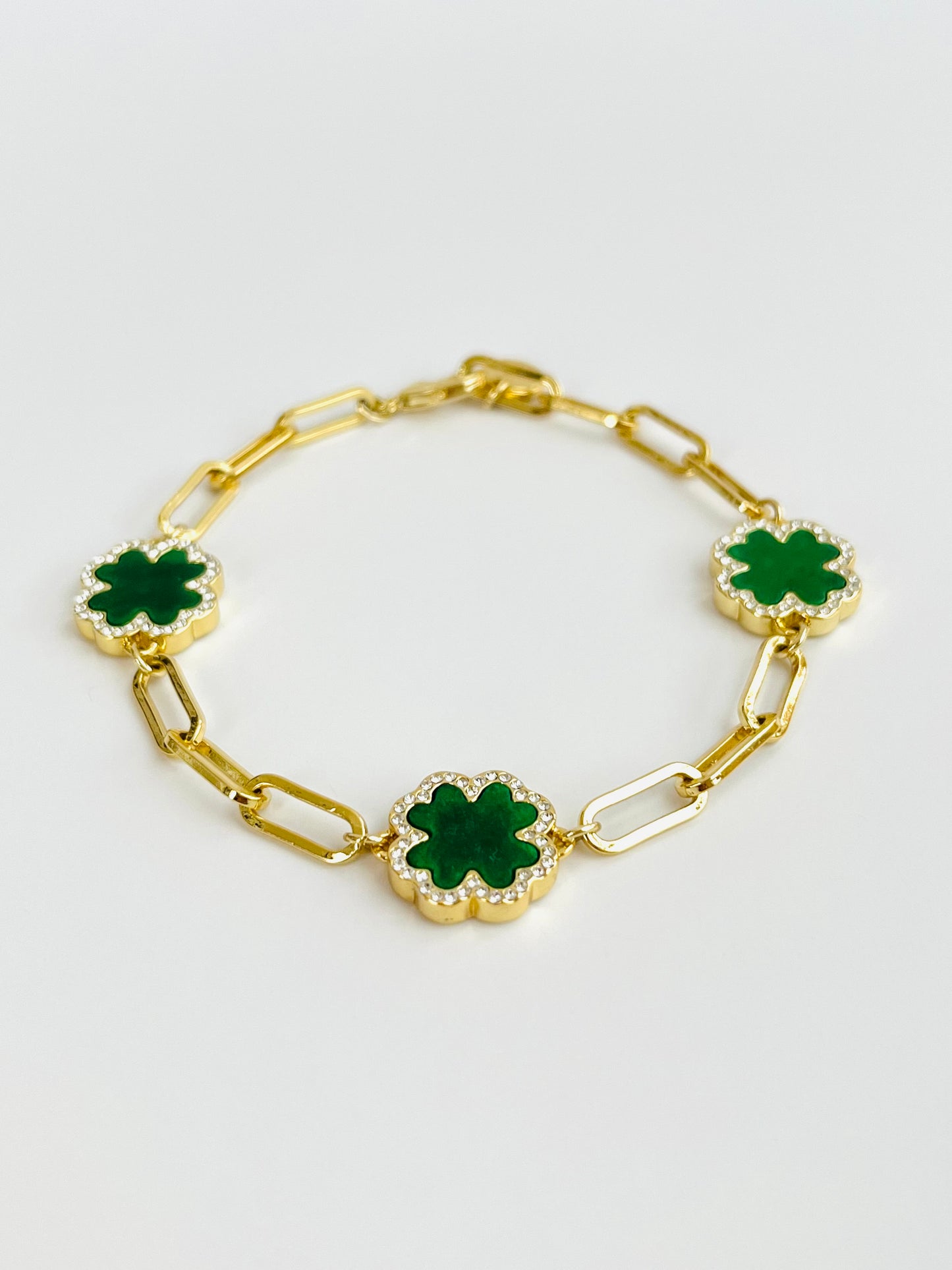 Yellow Gold Clover Leaf Jade Bracelet