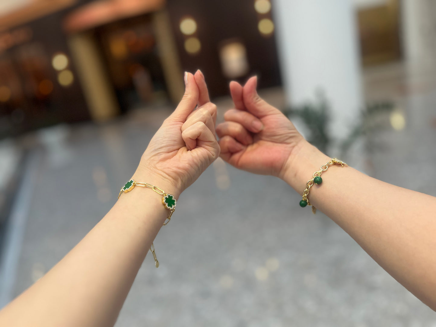 Yellow Gold Charm Bracelet with Jade Beads