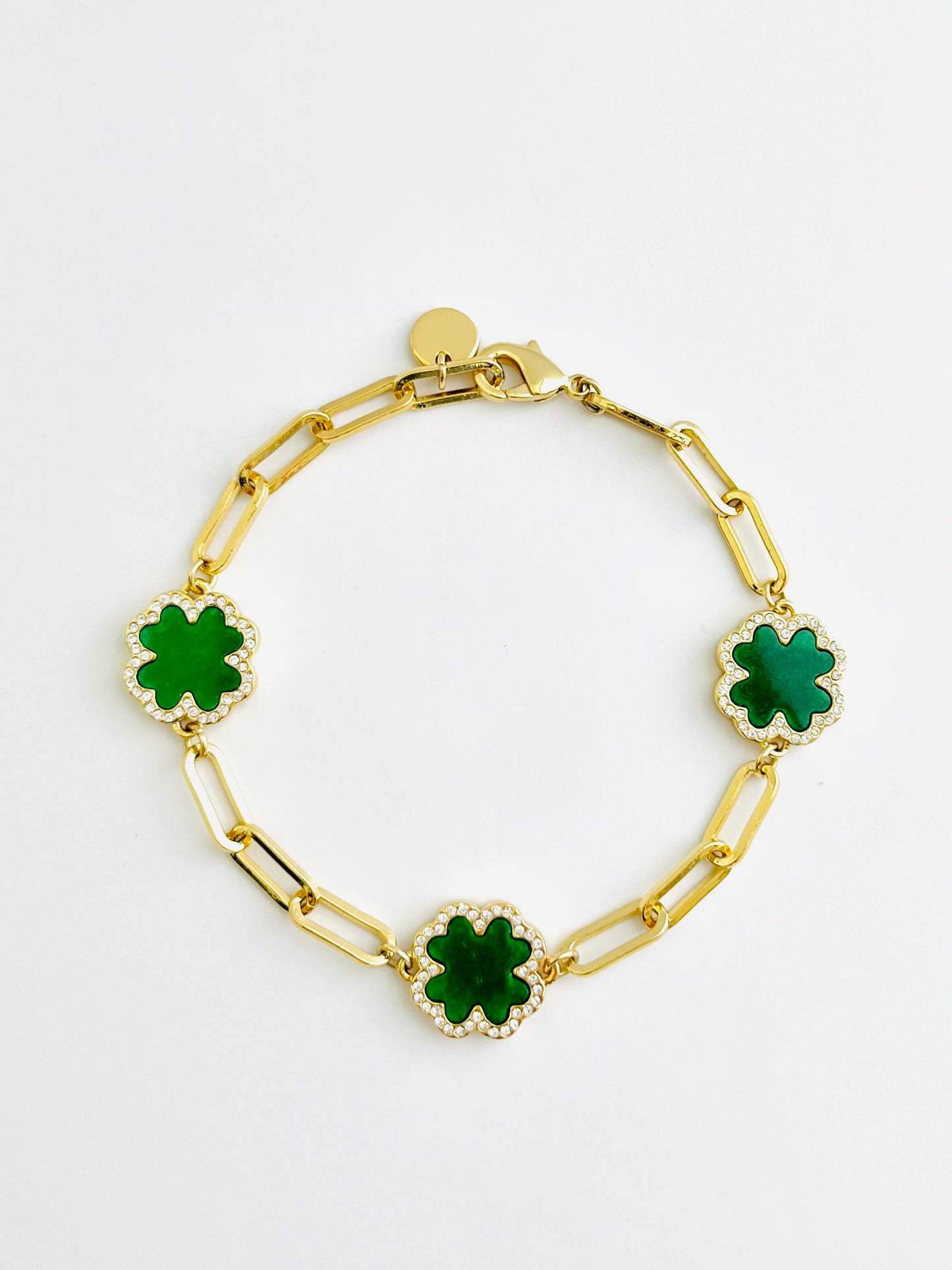 Yellow Gold Clover Leaf Jade Bracelet